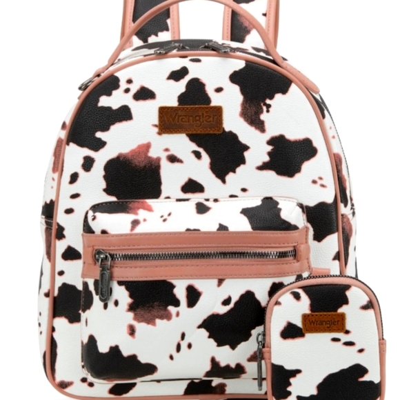 Wrangler Cow Print Backpack With Coin Pouch - Pink - Picture 2 of 7